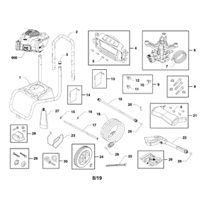 Main Unit Diagram and Parts List for 021025-00  Briggs and Stratton Pressure Washer